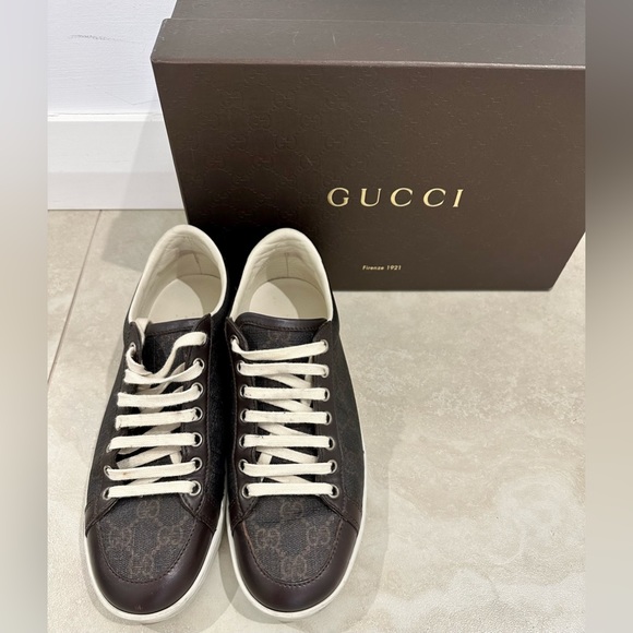 Gucci Chocolate Brown Guccissima Coated Canvas and Leather Low Top Sneakers, 38 - Picture 5 of 13